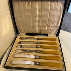 Art Deco Silver Plated Set Of 6 Butter Tea Knives Box Set EPNS 1930’s Vintage